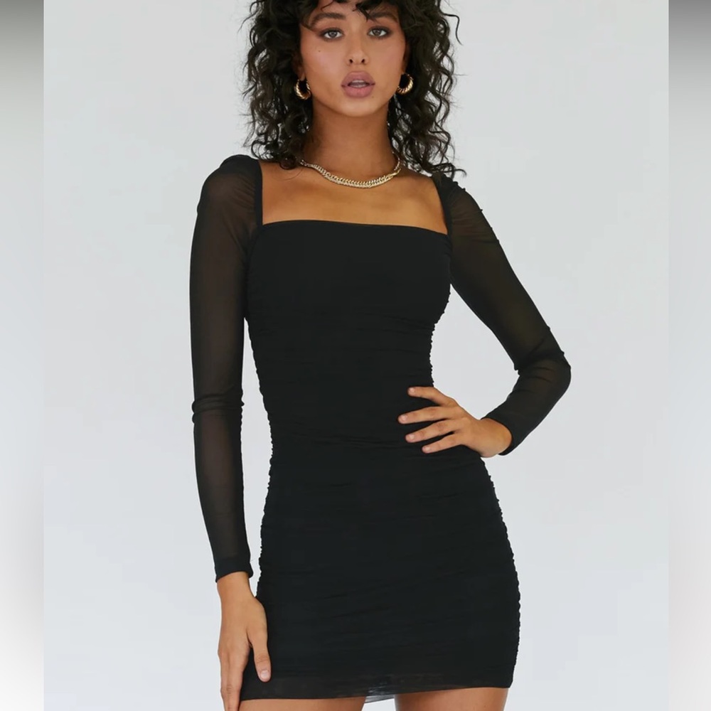Princess Polly size 6 black mini dress with sleeves, WORN ONCE